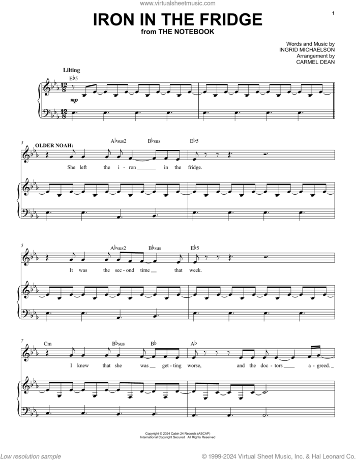 Iron in the Fridge (from The Notebook) sheet music for voice and piano by Ingrid Michaelson, intermediate skill level