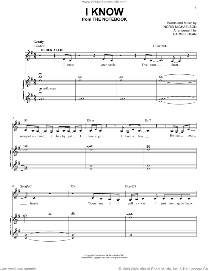 I Know (from The Notebook) sheet music for voice and piano by Ingrid Michaelson, intermediate skill level