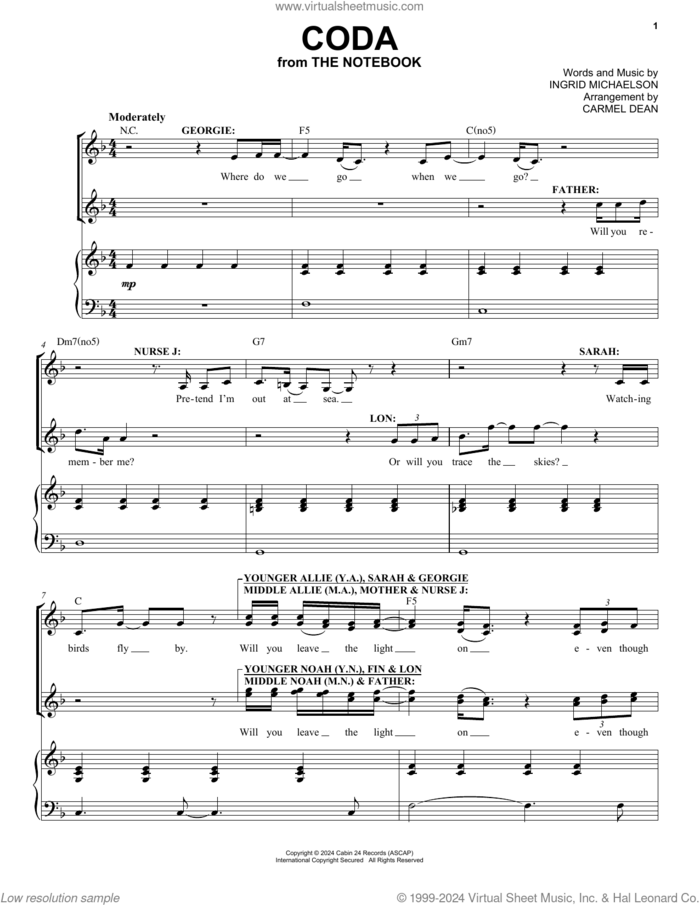 Coda (from The Notebook) sheet music for voice and piano by Ingrid Michaelson, intermediate skill level