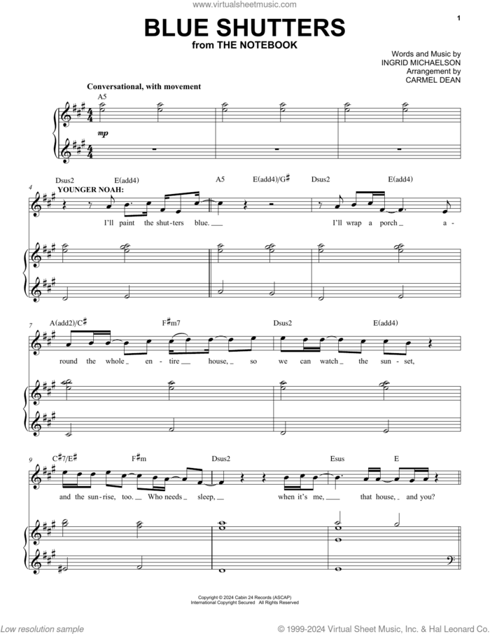 Blue Shutters (from The Notebook) sheet music for voice and piano by Ingrid Michaelson, intermediate skill level