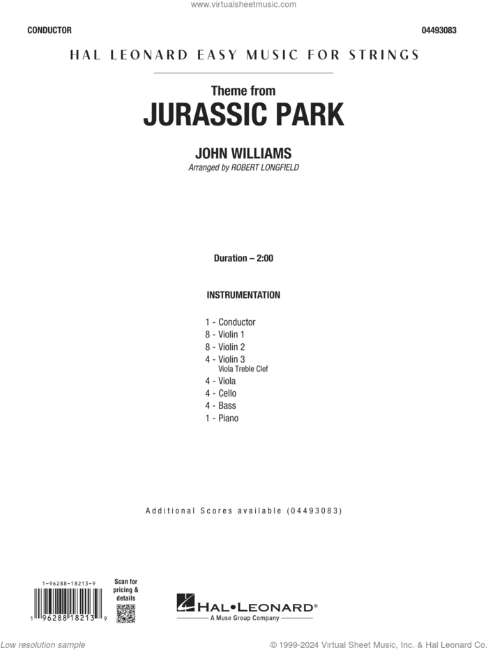 Theme from Jurassic Park (arr. Robert Longfield) (COMPLETE) sheet music for orchestra by John Williams and Robert Longfield, intermediate skill level