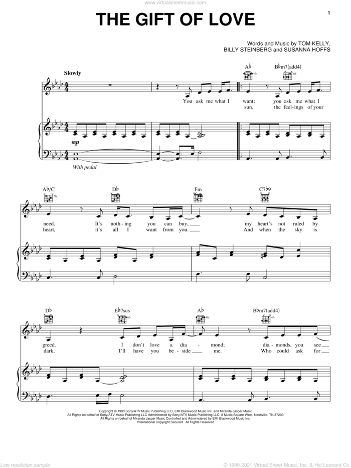 The Gift Of Love sheet music for voice and piano by Bette Midler, Billy Steinberg, Susanna Hoffs and Tom Kelly, intermediate skill level