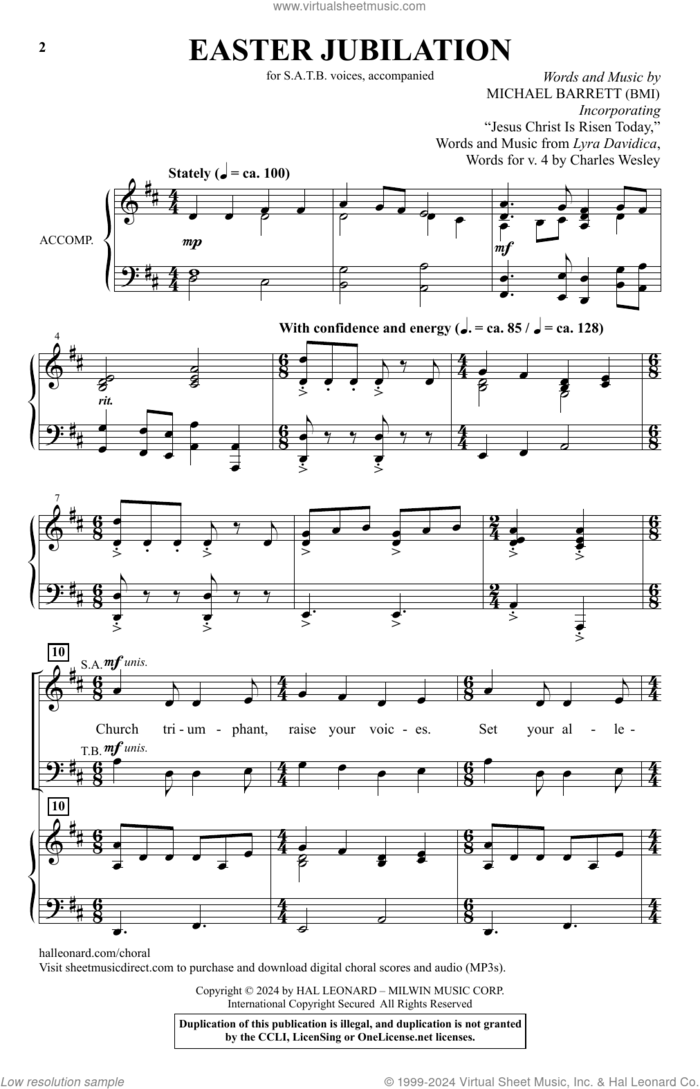 Easter Jubilation sheet music for choir (SATB: soprano, alto, tenor, bass) by Michael Barrett and Charles Wesley, intermediate skill level