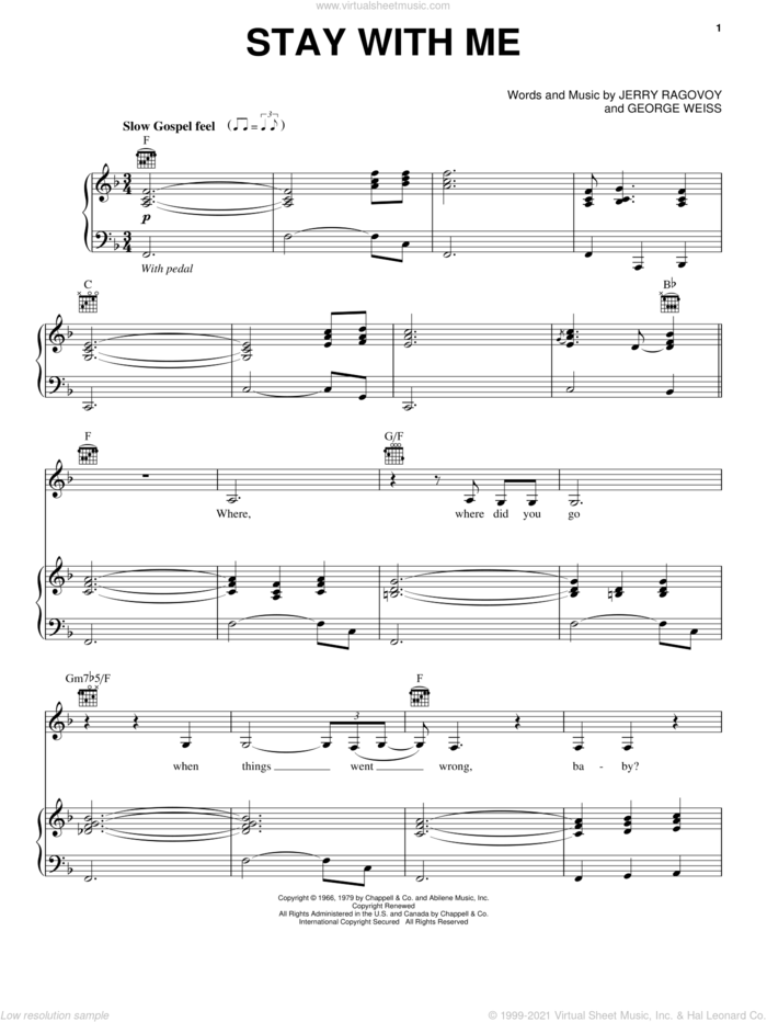 Stay With Me sheet music for voice and piano by Bette Midler, Lorraine Ellison, George David Weiss and Jerry Ragovoy, intermediate skill level