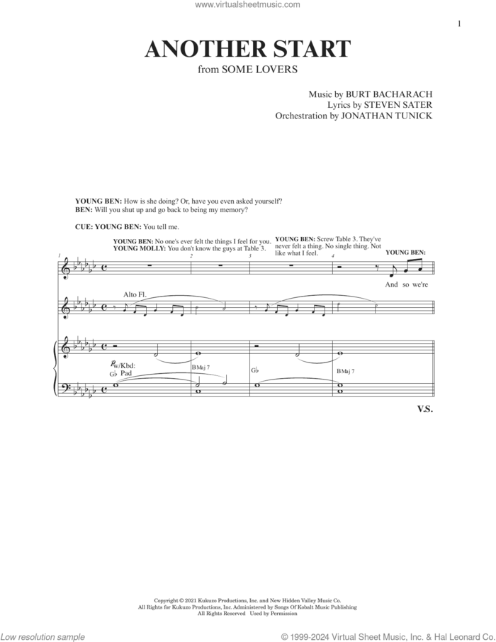 Another Start (from Some Lovers) sheet music for voice and piano by Burt Bacharach, Burt Bacharach & Steven Sater, Jonathan Tunick and Steven Sater, intermediate skill level