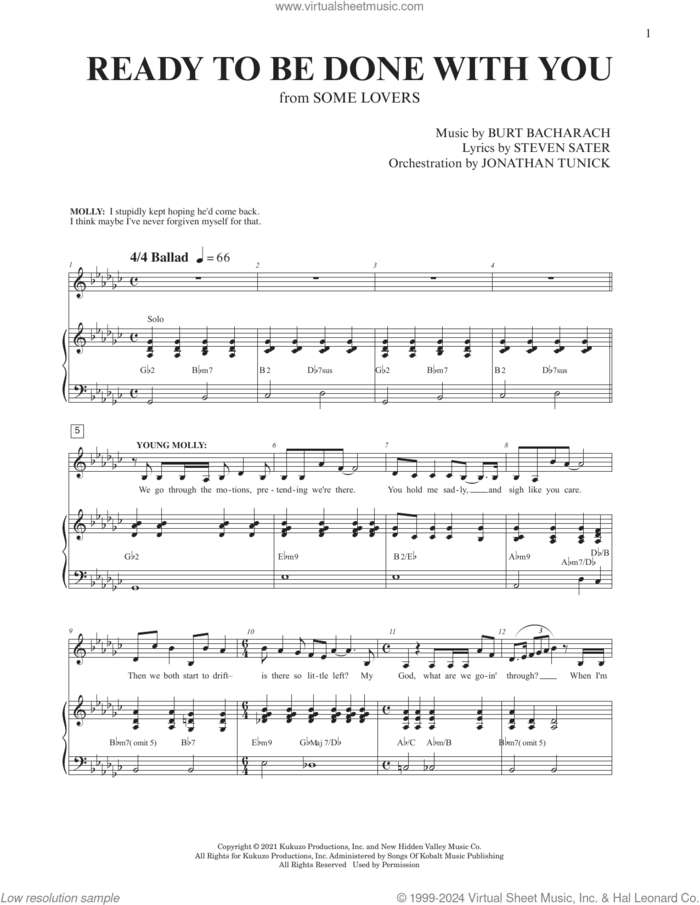 Ready To Be Done With You (from Some Lovers) sheet music for voice and piano by Burt Bacharach, Burt Bacharach & Steven Sater, Jonathan Tunick and Steven Sater, intermediate skill level