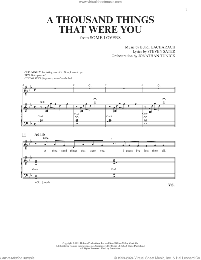 A Thousand Things That Were You (from Some Lovers) sheet music for voice and piano by Burt Bacharach, Burt Bacharach & Steven Sater, Jonathan Tunick and Steven Sater, intermediate skill level