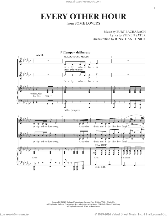 Every Other Hour (from Some Lovers) sheet music for voice and piano by Burt Bacharach, Burt Bacharach & Steven Sater, Jonathan Tunick and Steven Sater, intermediate skill level