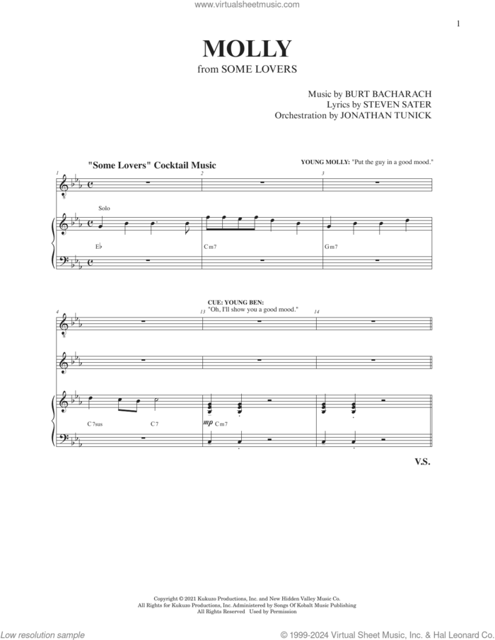 Molly (from Some Lovers) sheet music for voice and piano by Burt Bacharach, Burt Bacharach & Steven Sater, Jonathan Tunick and Steven Sater, intermediate skill level