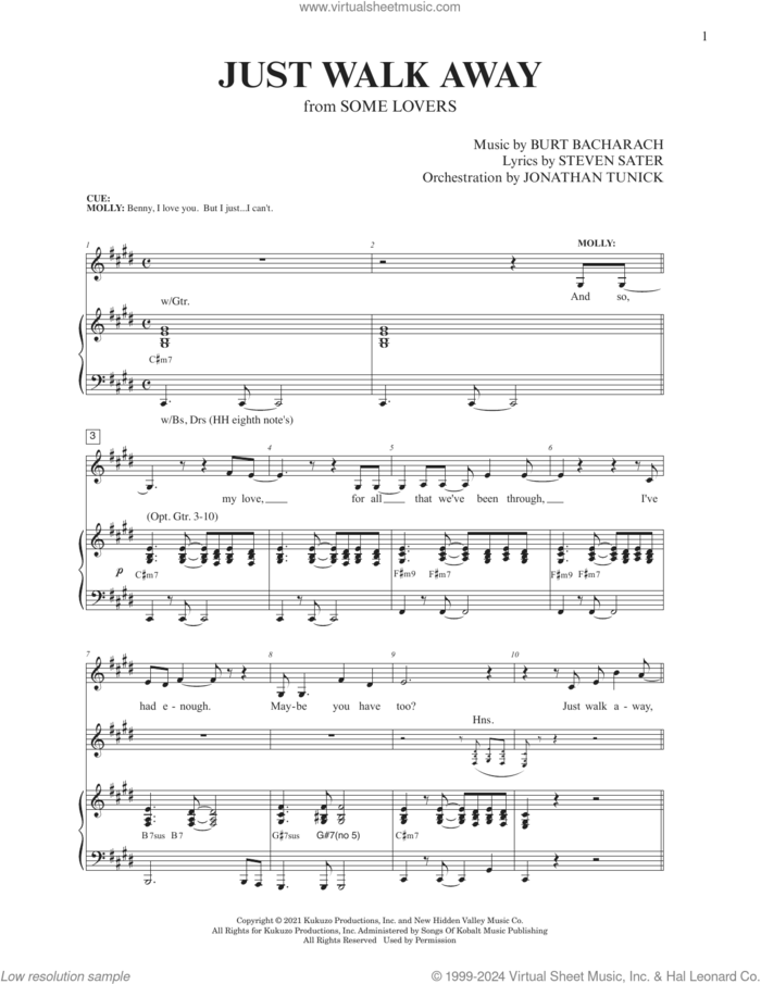 Just Walk Away (from Some Lovers) sheet music for voice and piano by Burt Bacharach, Burt Bacharach & Steven Sater, Jonathan Tunick and Steven Sater, intermediate skill level