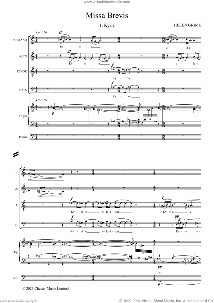 Missa Brevis sheet music for choir (SATB: soprano, alto, tenor, bass) by Helen Grime, classical score, intermediate skill level