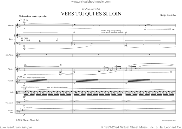 Vers toi qui es si loin sheet music for chamber ensemble (study score) by Kaija Saariaho, classical score, intermediate skill level