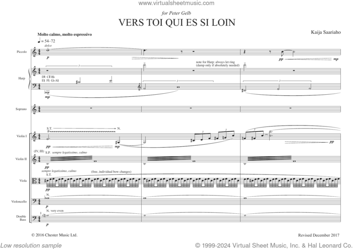 Vers toi qui es si loin (soprano version) sheet music for chamber ensemble (study score) by Kaija Saariaho, classical score, intermediate skill level