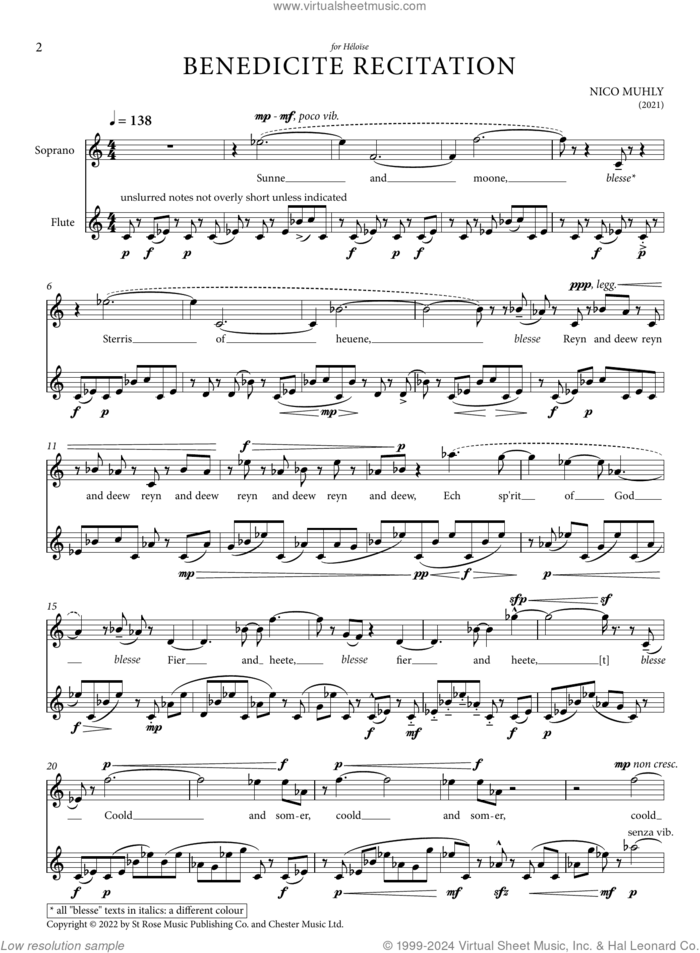 Benedicite Recitation sheet music for voice solo by Nico Muhly, classical score, intermediate skill level