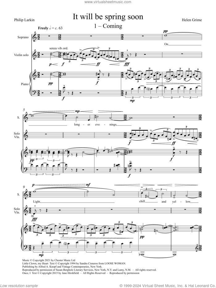 It will be spring soon sheet music for voice and piano by Helen Grime, classical score, intermediate skill level