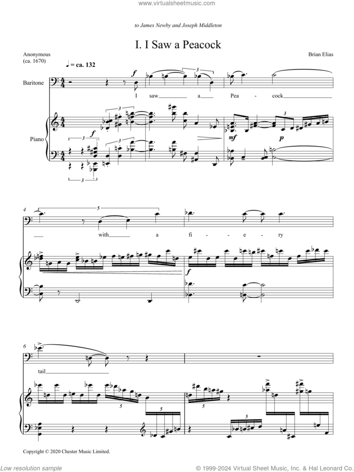 I Saw a Peacock sheet music for voice and piano by Brian Elias, classical score, intermediate skill level