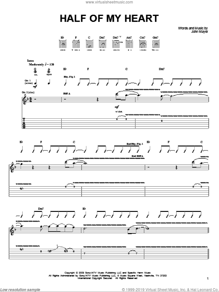 Half Of My Heart sheet music for guitar solo (chords) by John Mayer featuring Taylor Swift, Taylor Swift and John Mayer, easy guitar (chords)
