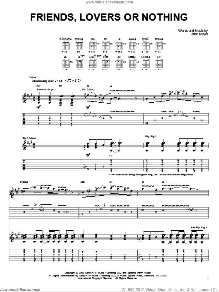 Friends, Lovers Or Nothing sheet music for guitar solo (chords) by John Mayer, easy guitar (chords)
