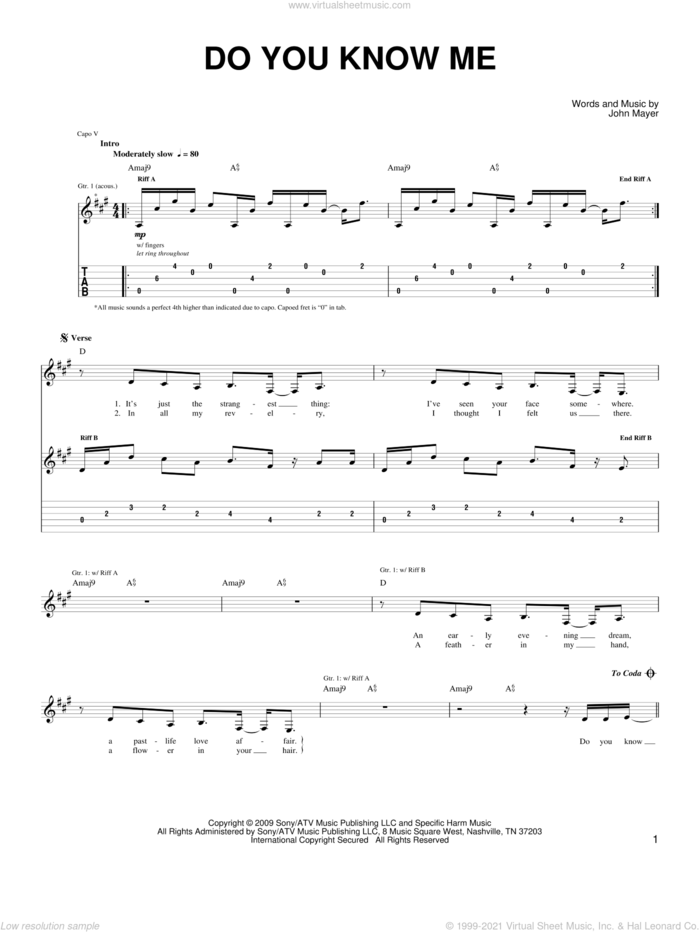 Do You Know Me sheet music for guitar solo (chords) by John Mayer, easy guitar (chords)