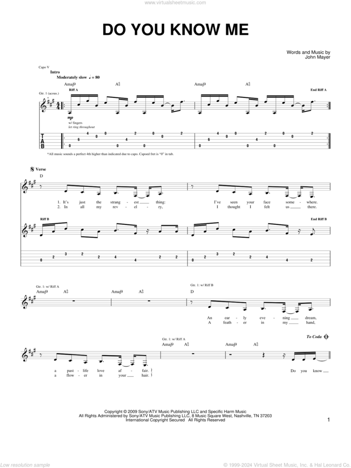 Do You Know Me sheet music for guitar solo (chords) by John Mayer, easy guitar (chords)