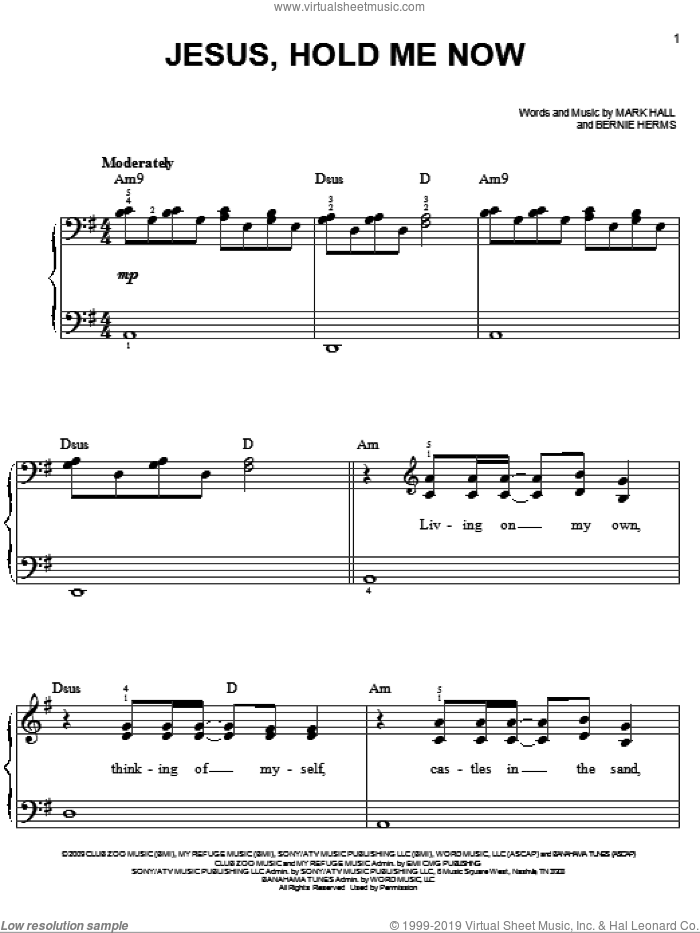 Jesus, Hold Me Now sheet music for piano solo by Casting Crowns, Bernie Herms and Mark Hall, easy skill level