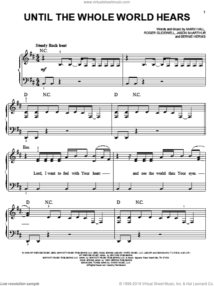Until The Whole World Hears sheet music for piano solo by Casting Crowns, Bernie Herms, Jason McArthur, Mark Hall and Roger Glidewell, easy skill level