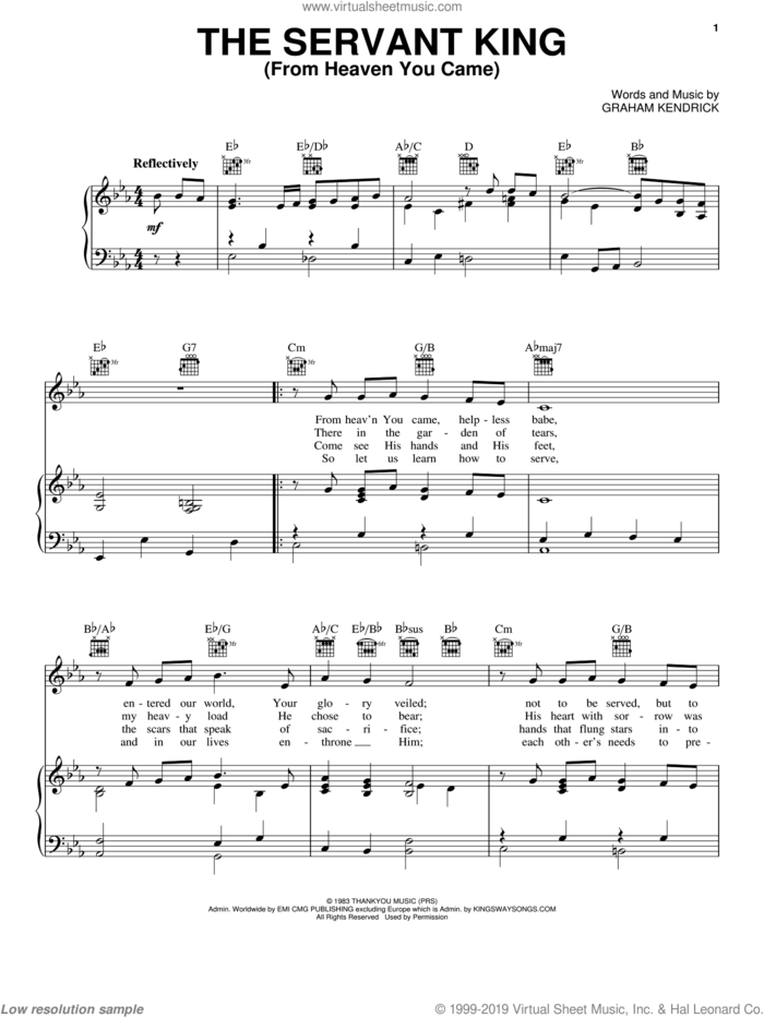 The Servant King From Heaven You Came sheet music for voice, piano or guitar by Graham Kendrick, intermediate skill level
