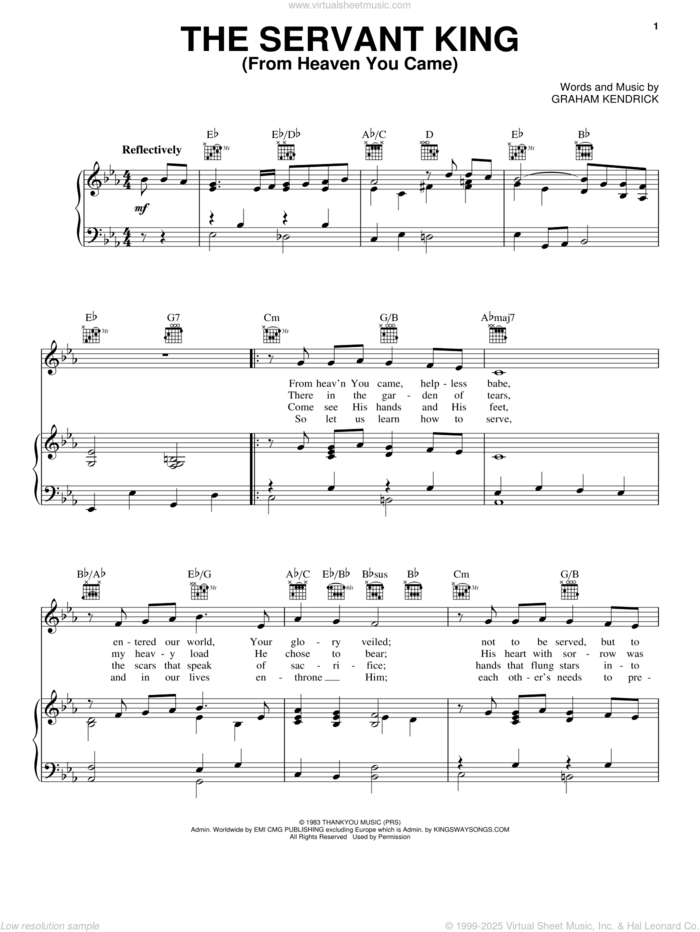 The Servant King From Heaven You Came sheet music for voice, piano or guitar by Graham Kendrick, intermediate skill level