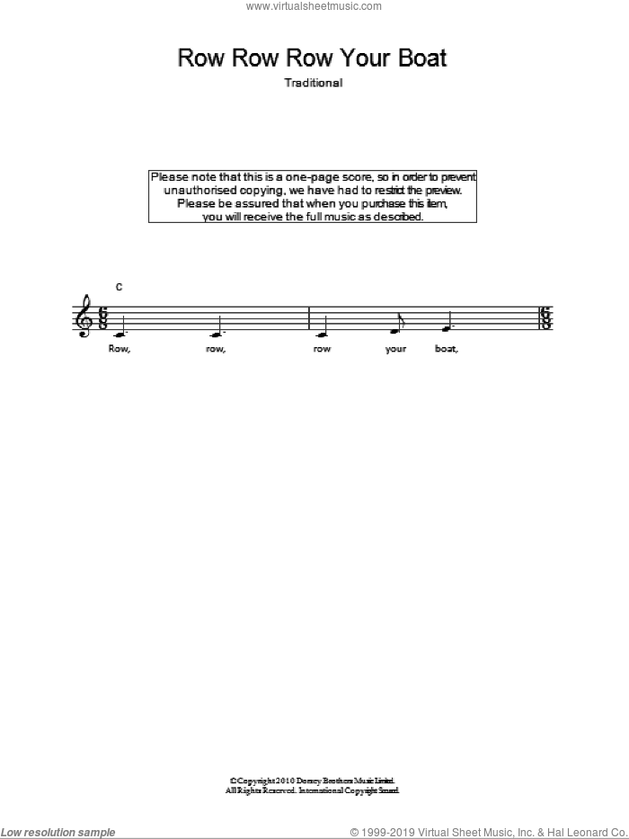 Row, Row, Row Your Boat sheet music for voice and other instruments (fake book), intermediate skill level