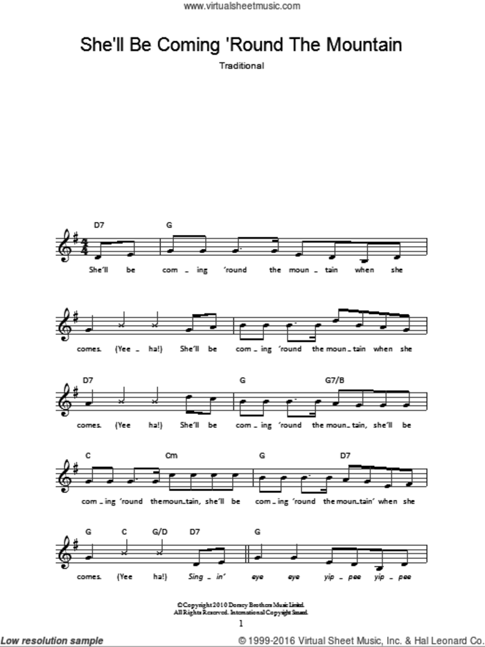 She'll Be Comin' 'Round The Mountain sheet music for voice and other instruments (fake book), intermediate skill level