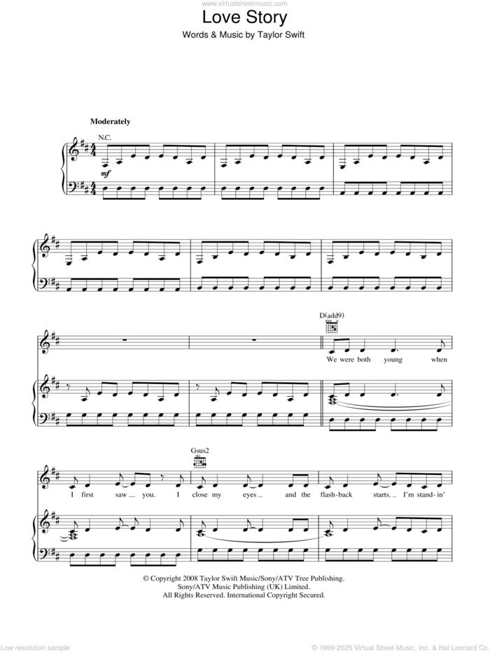 Love Story sheet music for voice, piano or guitar by Taylor Swift, intermediate skill level