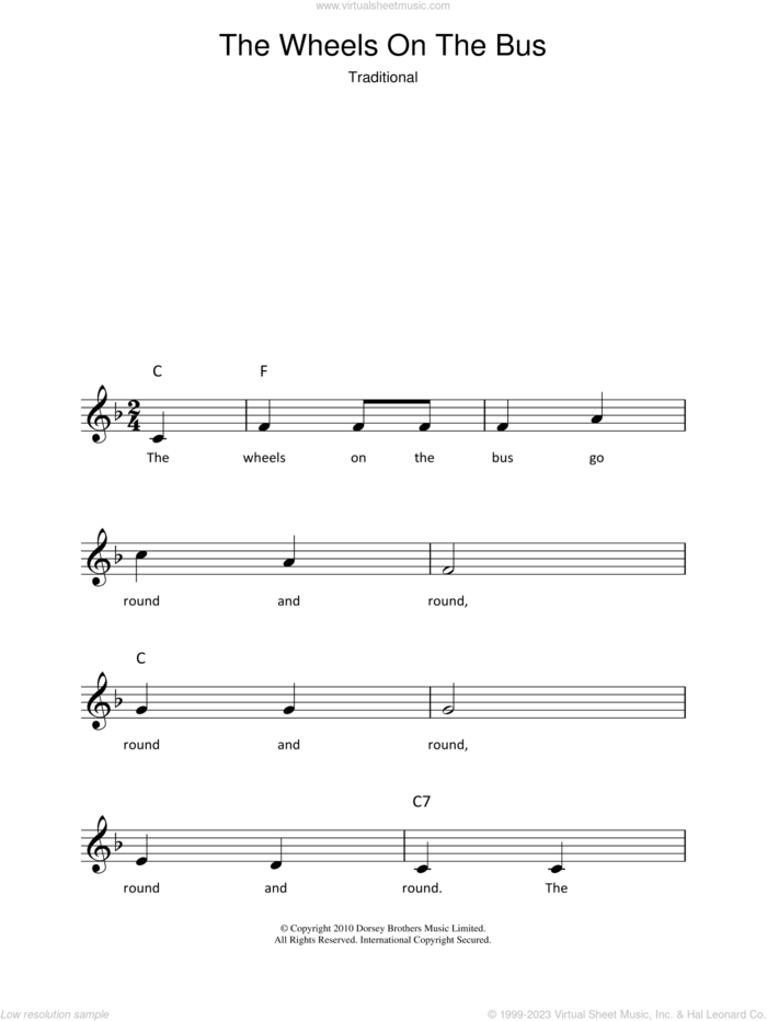 The Wheels On The Bus sheet music for voice and other instruments (fake book), intermediate skill level