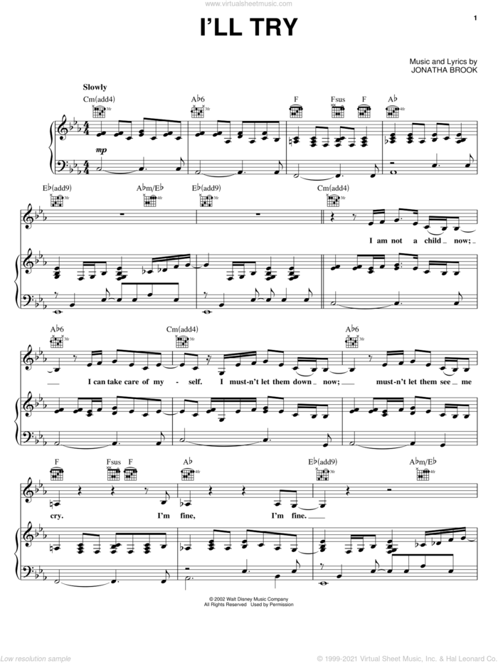 I'll Try sheet music for voice, piano or guitar by Jonatha Brooke and Jonatha Brook, intermediate skill level