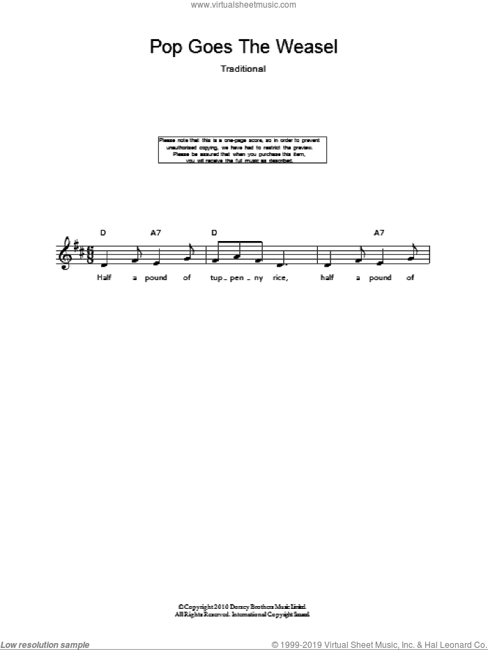 Pop Goes The Weasel sheet music for voice and other instruments (fake book), intermediate skill level