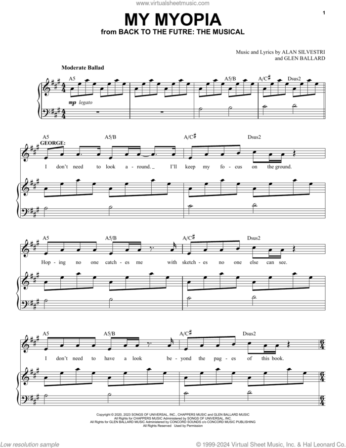 My Myopia (from Back To The Future: The Musical) sheet music for voice and piano by Glen Ballard and Alan Silvestri, Alan Silvestri and Glen Ballard, intermediate skill level