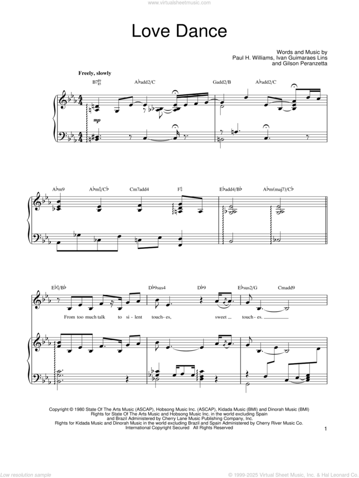 Love Dance sheet music for voice, piano or guitar by Barbra Streisand, Gilson Peranzetta, Ivan Guimaraes Lins and Paul Williams, intermediate skill level