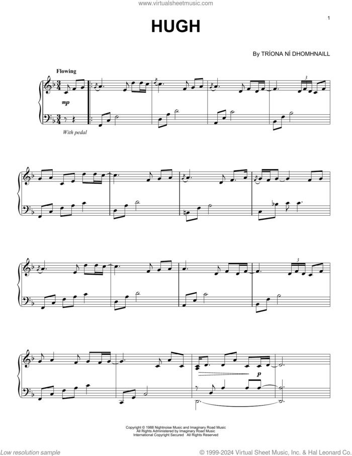 Hugh sheet music for piano solo by Nightnoise and Triona Ni Dhomhnaill, intermediate skill level