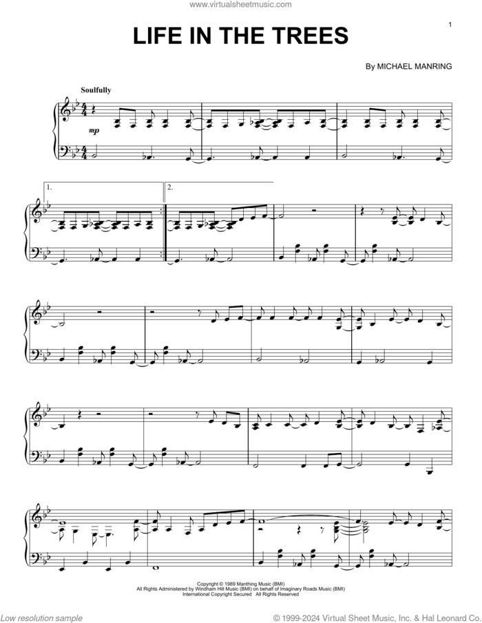 Life In The Trees sheet music for piano solo by Michael Manring, intermediate skill level