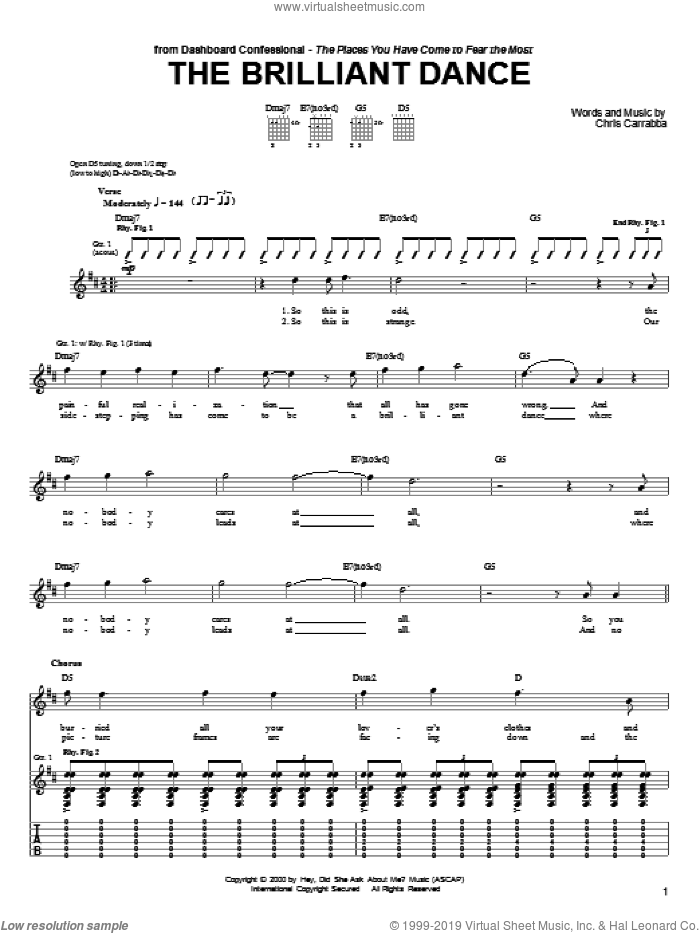 The Brilliant Dance sheet music for guitar (tablature) by Dashboard Confessional and Chris Carrabba, intermediate skill level