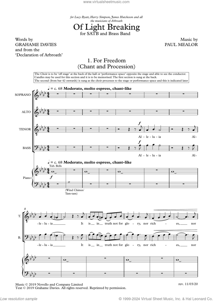 Of Light Breaking sheet music for choir (SATB: soprano, alto, tenor, bass) by Paul Mealor, classical score, intermediate skill level