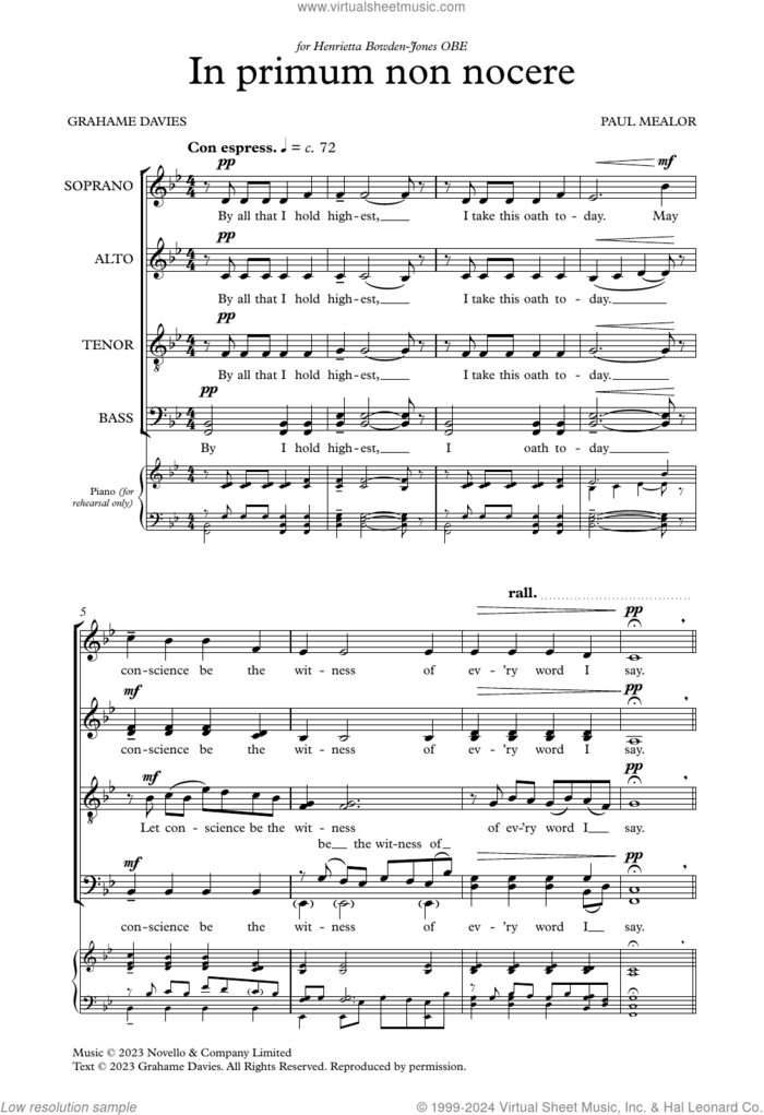 In Primum Non Nocere sheet music for choir (SATB Divisi) by Paul Mealor, classical score, intermediate skill level