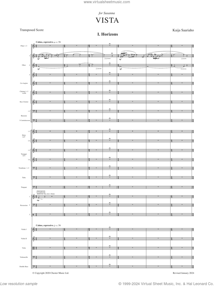 Vista sheet music for orchestra (study score) by Kaija Saariaho, classical score, intermediate skill level