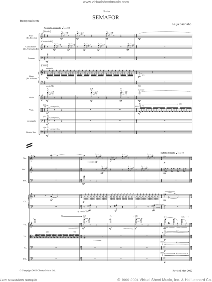 Semafor sheet music for other instruments (study score) by Kaija Saariaho, classical score, intermediate skill level