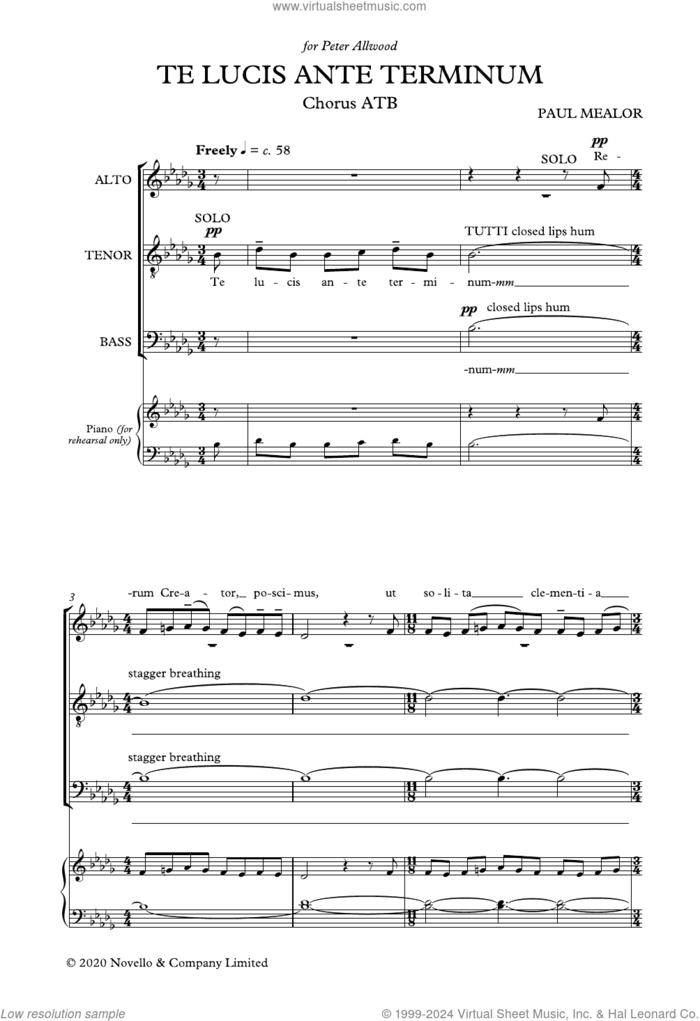 Te Lucis Ante Terminum sheet music for choir (ATB) by Paul Mealor, intermediate skill level