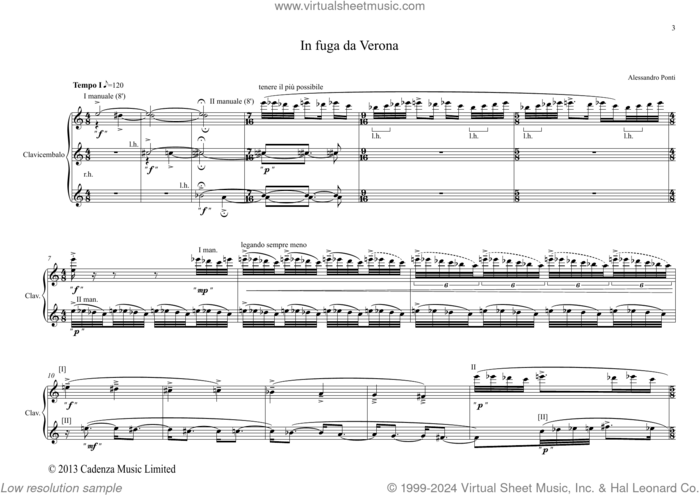 In fuga da Verona sheet music for piano solo by Alessandro Ponti, classical score, intermediate skill level