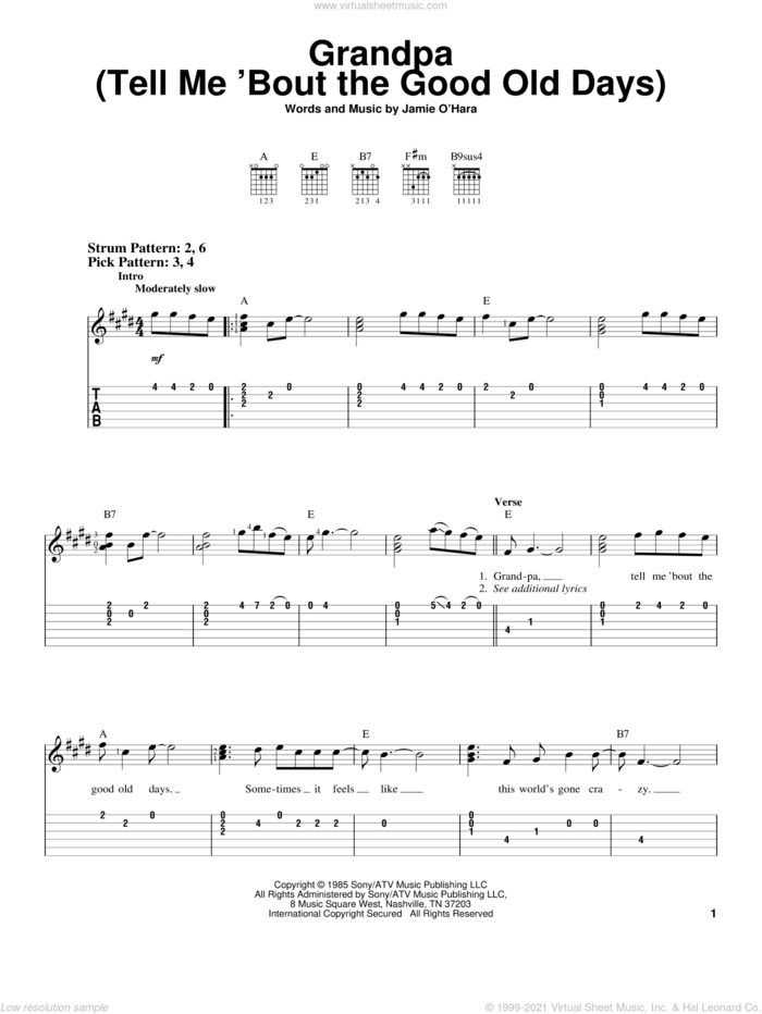 Grandpa (Tell Me 'Bout The Good Old Days) sheet music for guitar solo (easy tablature) by The Judds, easy guitar (easy tablature)