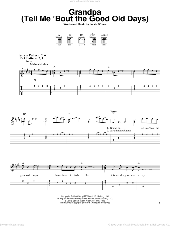 Grandpa (Tell Me 'Bout The Good Old Days) sheet music for guitar solo (easy tablature) by The Judds, easy guitar (easy tablature)