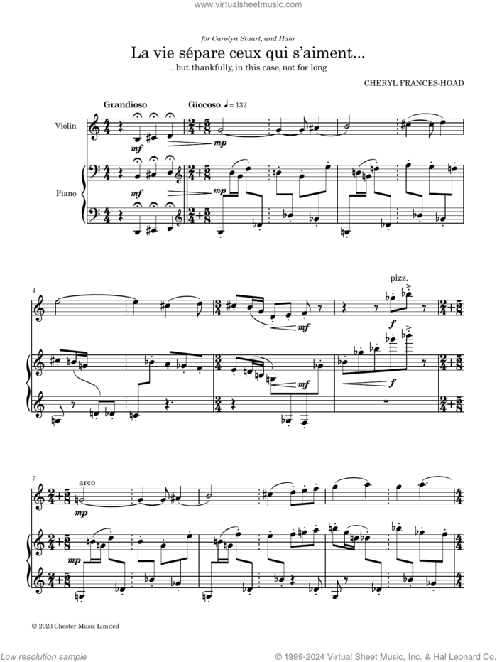 La vie separe ceux qui s'aiment sheet music for violin and piano by Cheryl Frances-Hoad, classical score, intermediate skill level