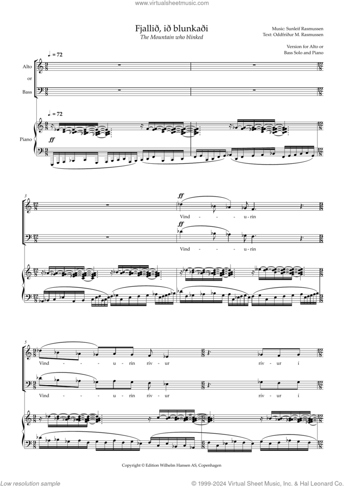 FjalliA, iA blunkaAi (The Mountain Who Blinked) (for Alto or Bass) sheet music for voice and piano by Sunleif Rasmussen, classical score, intermediate skill level