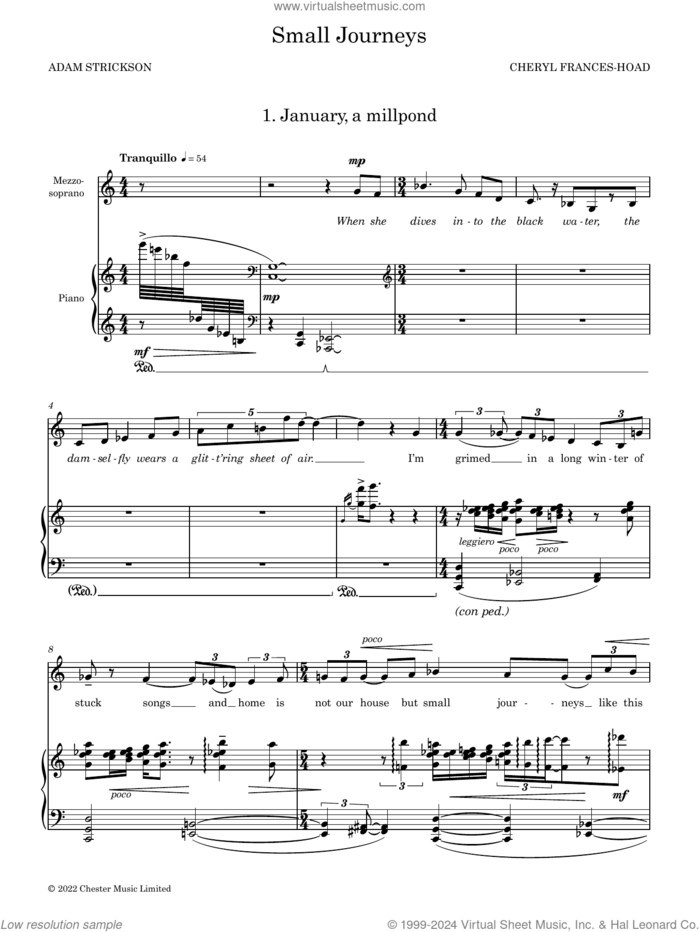 Small Journeys sheet music for voice and piano by Cheryl Frances-Hoad, classical score, intermediate skill level